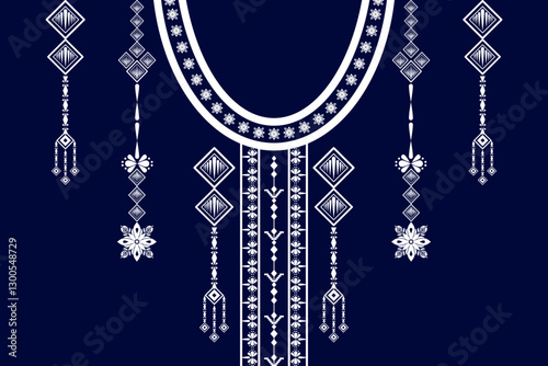 Geometric ethnic neckline flower pattern background. traditional style. decoration, textile, fabric, clothing.