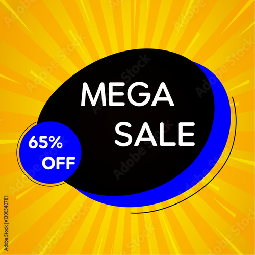 65 percent discount. Sale banner template design. special promotion with up to 65% discount. Super Sale, end of season special offer banner. mega sale. in yellow, blue and black