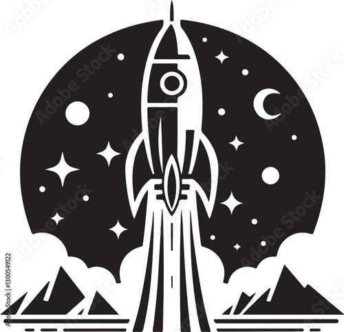Space rocket silhouette vector icon. Perfect for aerospace, startups, technology, innovation, and sci-fi projects. High-quality EPS format for versatile use.