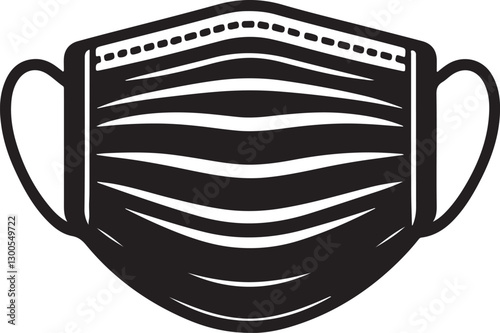Surgical mask silhouette vector icon. Ideal for healthcare, medical safety, virus protection, pandemic precautions, and hygiene-related designs. EPS format.