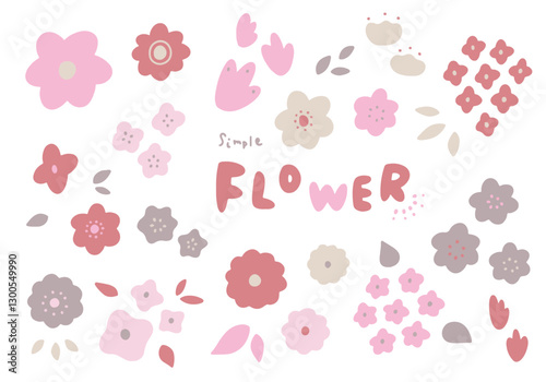 くすみピンクのかわいいお花の素材セット