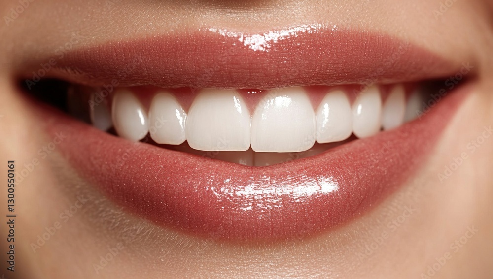Fototapeta premium Closeup of Woman's Bright Smile with Mauve Lipstick