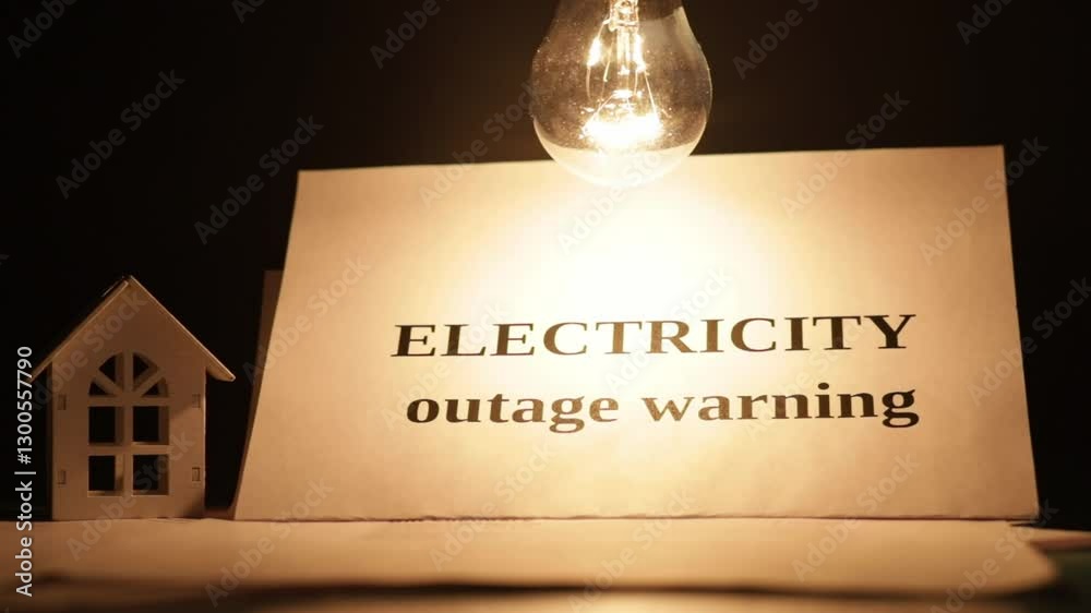 light comes on above utility power outage warning, overdue electricity bill, financial management, payment calculation