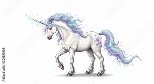 Magical Unicorn Pastel Rainbow Mane Fantasy Horse White Coat Floral Tattoo