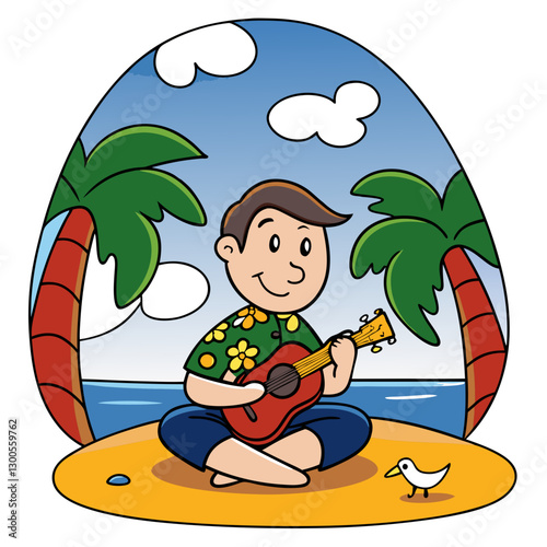 Man enjoys music on a sunny beach day