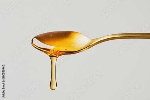 Wallpaper Mural Golden Honey Droplet on Spoon Against Neutral Background Torontodigital.ca