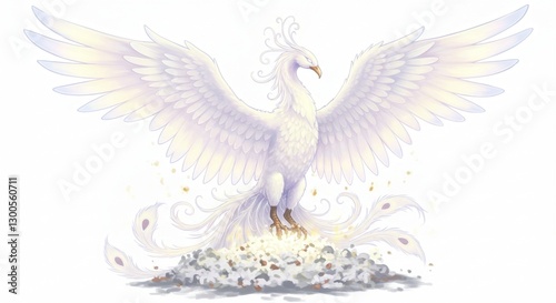 Majestic White Phoenix Bird Rising Mythical Creature Fantasy Art