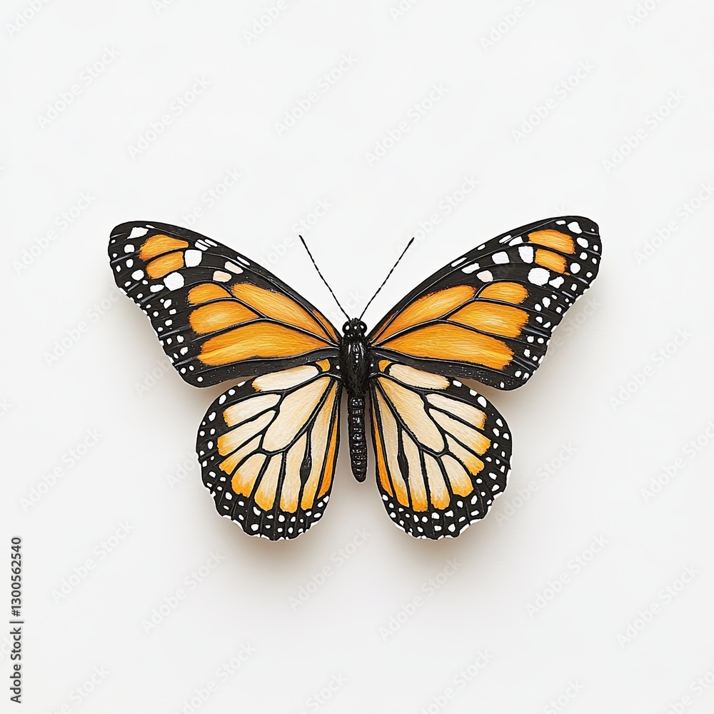 Fototapeta premium monarch butterfly - Danaus plexippus - or milkweed, common tiger, wanderer, and black veined brown, one of the most popular butterflies. Milkweed is their host plant. isolated on white, top view