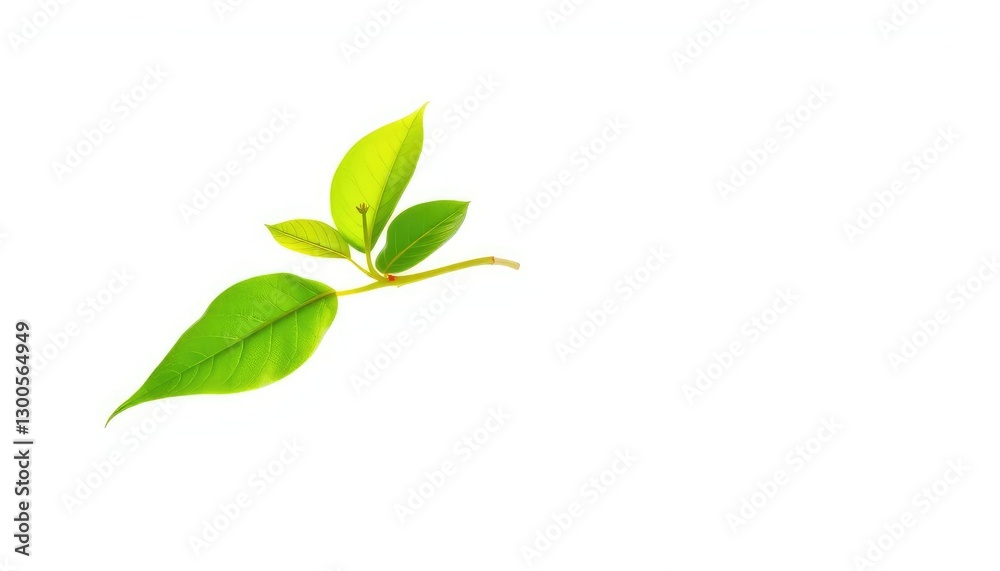 Obraz premium Single vibrant green plant, isolated on pure white backdrop, leaf, flora
