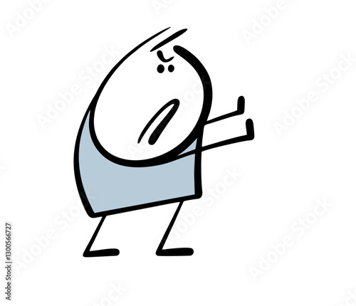 Frightened man has his hands out in front of him and is defending himself from the attack. Vector illustration cartoon stickman stops enemies. Isolated on white background.