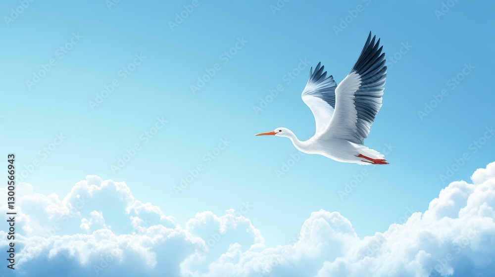 Obraz premium Elegant White Bird in Flight Against Clear Blue Sky Background