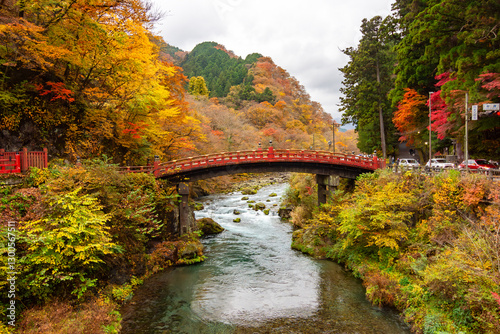 Famous Shinkyo bridge in autumn, Nikko, Japan photo