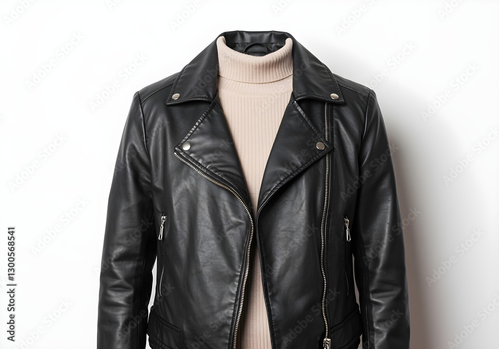 Stylish black leather jacket, isolated on a white background. Modern design. Stylish black leather jacket, isolated on a white background. Modern design.