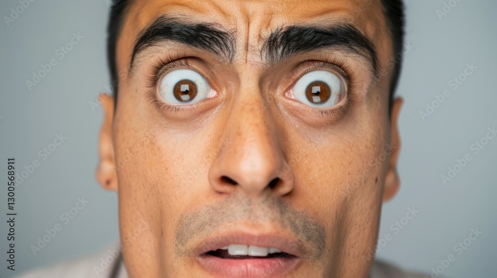 Obraz premium Man looking directly into camera lens with a slightly surprised or amused expression.