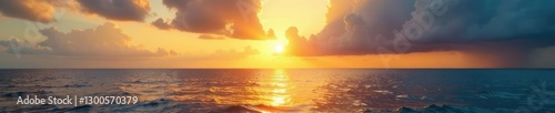Golden rays of sunlight on Whitsunday Reef at dusk, clouds, rays