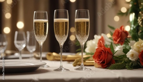 Elegant champagne glass on a beautifully decorated table,  luxury,  fancy,  wine