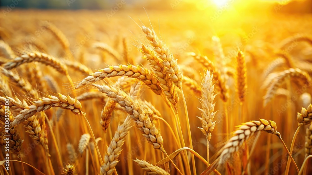 Fototapeta premium Tilted perspective reveals a sun-drenched golden wheat field, a miniature rural harvest scene.