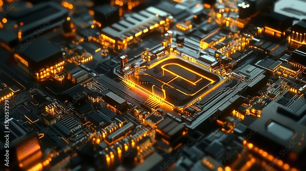 The Heart Of Innovation Glows With Vibrant Energy, A Complex Circuit Board Illuminated In Warm Orange Hues The Heart Of Innovation Glows With Vibrant Energy, A Complex Circuit Board Illuminated In Warm Orange Hues