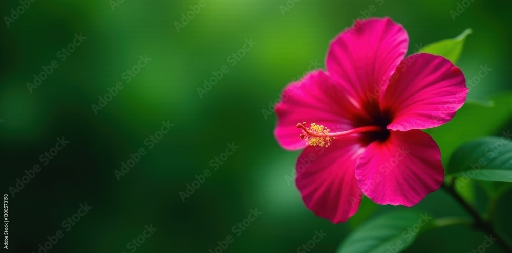 Deep fuchsia hibiscus, velvety petals, lush green backdrop , texture, purple, flora