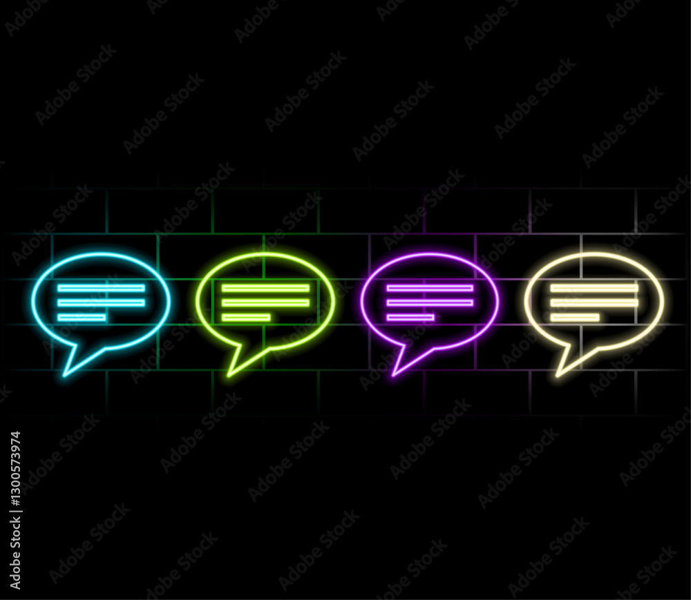 Outline neon chat icon. Glowing neon speech bubble, text message pictogram. Live chat and discussion, online conversation and dialogue, private group and channel. Vector icon set, symbol for UI.3