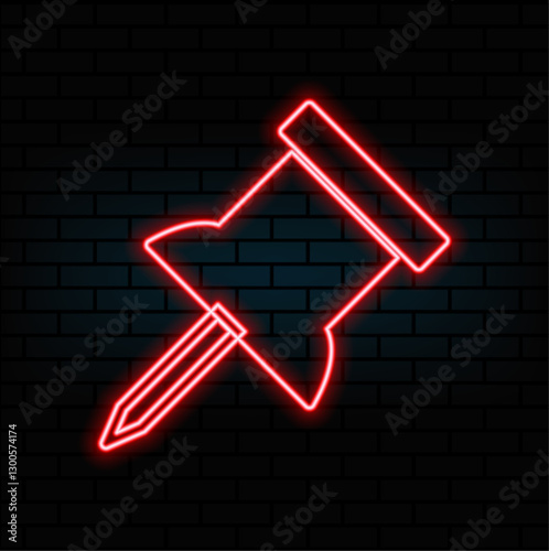 Outline neon repair icon. Glowing neon wrench and hammer sign, service tool pictogram. Repair and maintenance, build and construction, restoration and reconstruction. Vector icon set.4