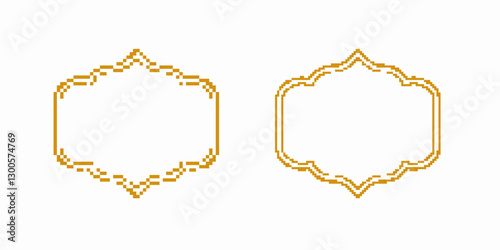 Pixel art frames feature an intricate geometric design in gold tones, highlighting ornamental detailing.