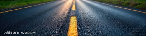 Smooth, black asphalt; newly paved road texture , roadwork, design, shiny