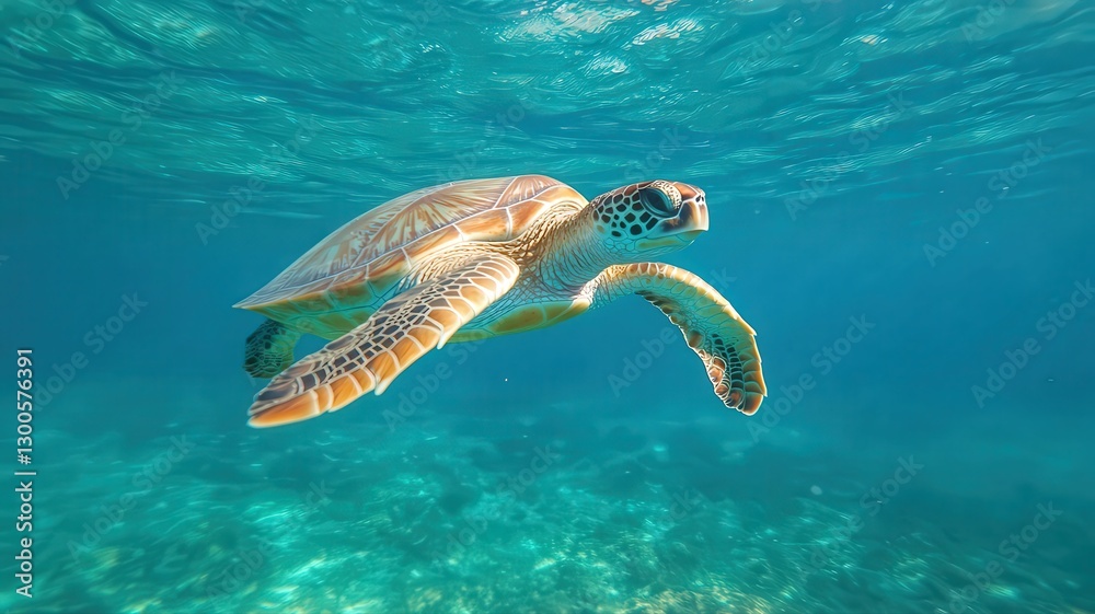 Obraz premium Sea Turtle Underwater in Vibrant Turquoise Water