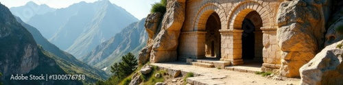 Ancient stone carving in mountain church wall, ancient, nature, chapel