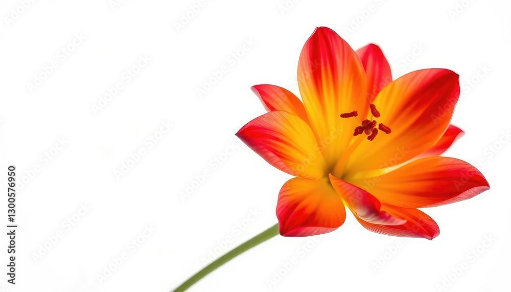 Fototapeta premium A single vibrant bloom, petals unfurled, set against a pure white backdrop, macro, flower background