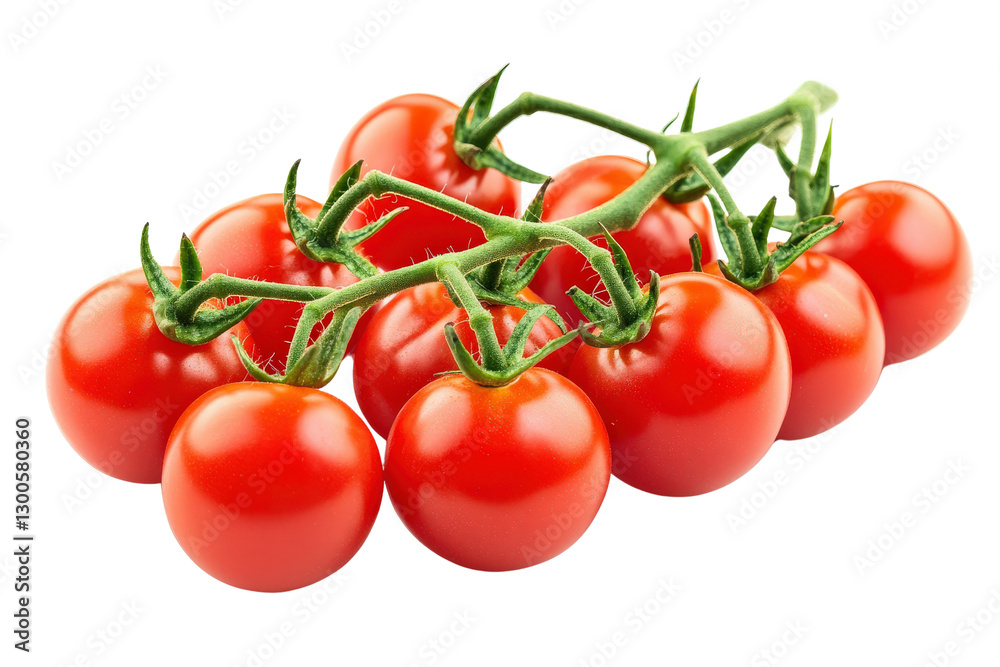 A bunch of ripe cherry tomatoes, bright red and glossy, isolated on transparent background, PNG A bunch of ripe cherry tomatoes, bright red and glossy, isolated on transparent background, PNG