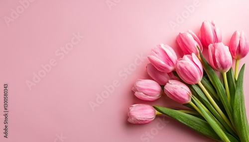 pink tulips on a wooden table