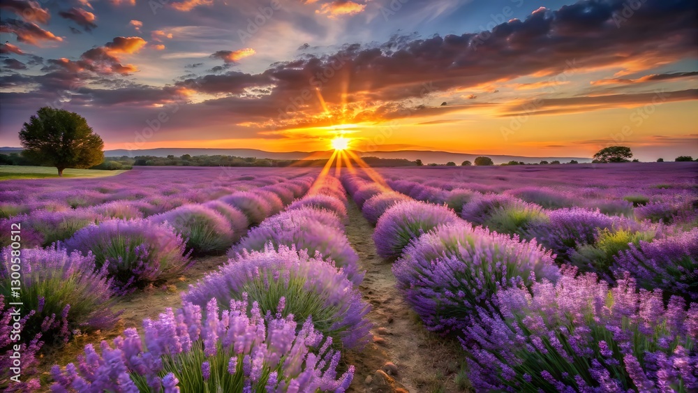 Obraz premium Lavender Field Sunrise