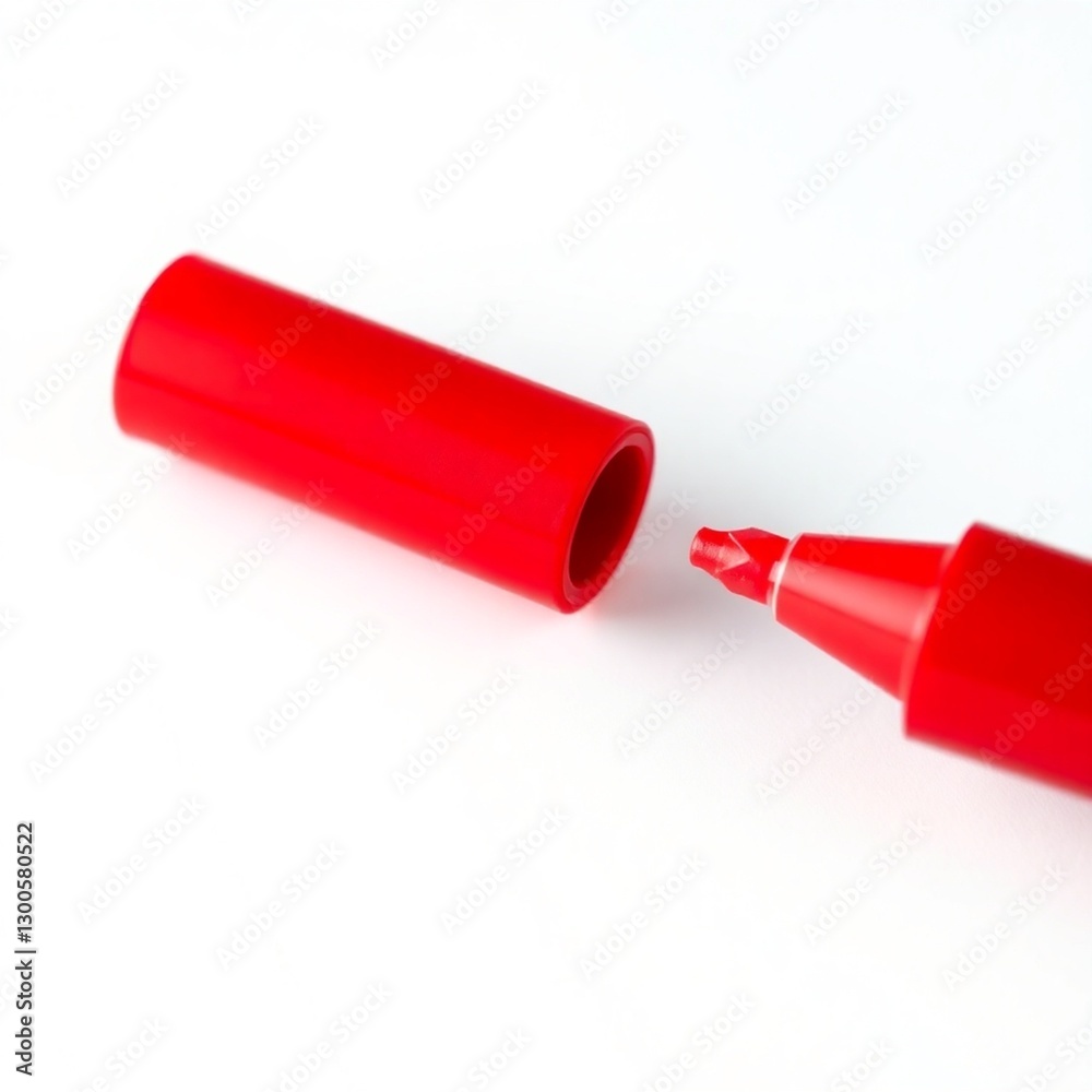 High-resolution image for commercial use a single red marker isolated on a white background, exhibiting excellent detail and color saturation High-resolution image for commercial use a single red marker isolated on a white background, exhibiting excellent detail and color saturation