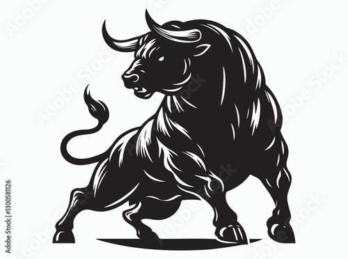 Powerful Black Bull Silhouette Charging Forward with Strength and Confidence