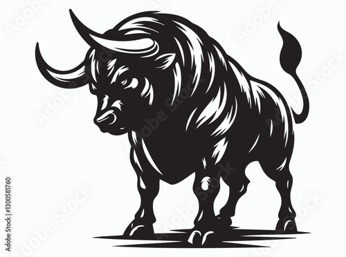 Powerful Black Bull Silhouette Charging Forward with Strength and Confidence