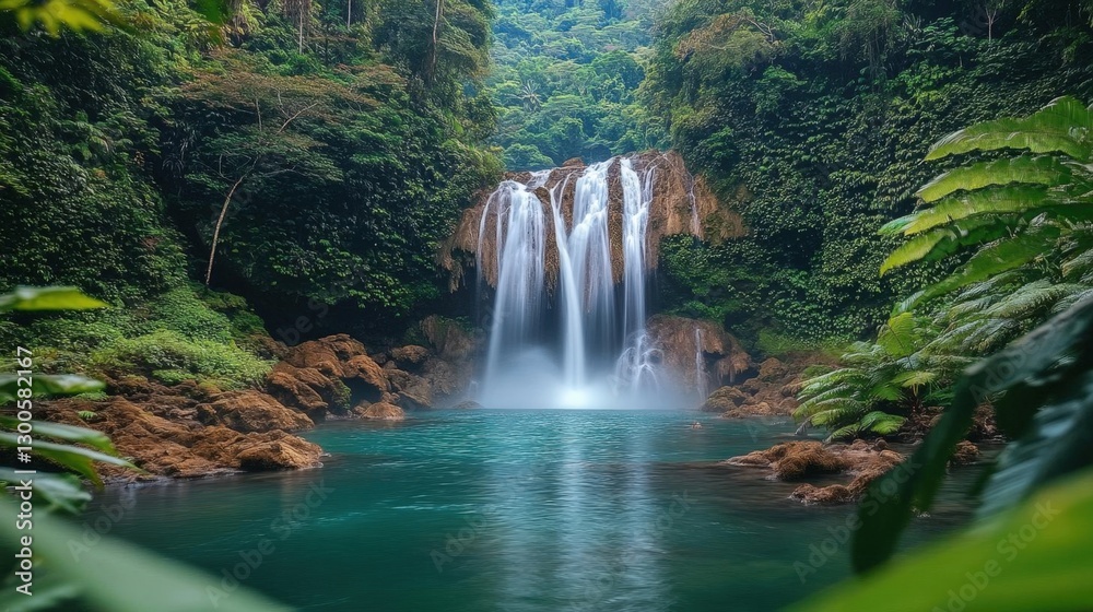 Fototapeta premium Tropical Waterfall In Lush Forest
