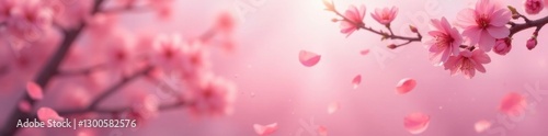 Gentle sakura petals drifting on soft pink hues amidst blurred spring scenery, conveying serenity and new beginnings , blur, blooming