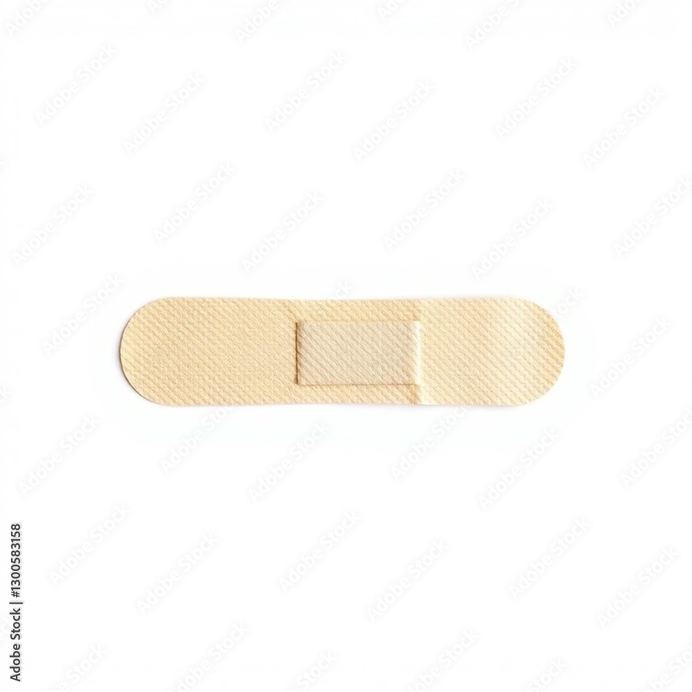 High-resolution stock photo a single adhesive bandage isolated on a pure white background, viewed from directly above. Commercial-grade image with clipping path, exhibiting professional lighting High-resolution stock photo a single adhesive bandage isolated on a pure white background, viewed from directly above. Commercial-grade image with clipping path, exhibiting professional lighting