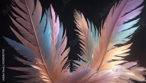 Iridescent wing feathers blend into a soft, ethereal glow ,  divine,  luminous,  heavenly