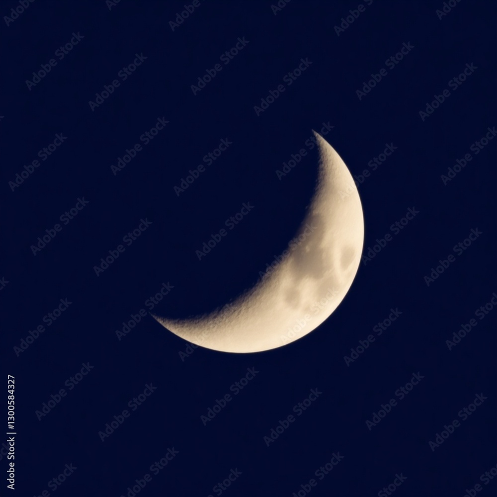 High-resolution stock photo Close-up image of a waxing crescent moon against a deep blue sky. Professional, commercial style, sharp focus on the moon's surface texture and the subtle color gradation High-resolution stock photo Close-up image of a waxing crescent moon against a deep blue sky. Professional, commercial style, sharp focus on the moon's surface texture and the subtle color gradation