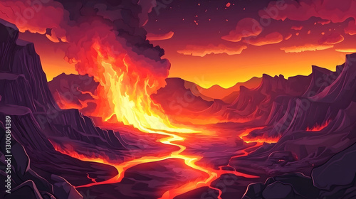 Fiery Volcano Eruption Landscape