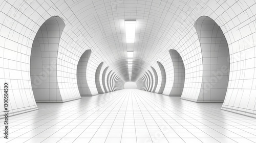 White Architectural Tunnel With Geometric Patterns