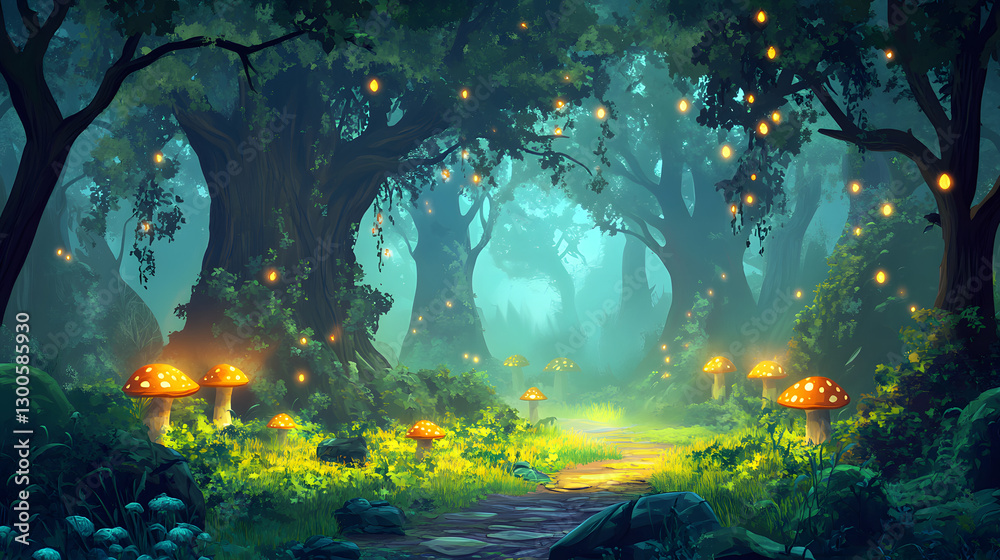 Enchanted Forest Pathway - Magical Glowing Trees Enchanted Forest Pathway - Magical Glowing Trees