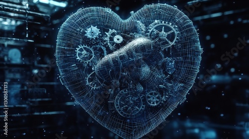 Wallpaper Mural A Digital Heart, A Complex Clockwork Of Intricate Gears, Beats With A Futuristic Rhythm, Glowing In Cool Blue Tones Against A Dark Background Torontodigital.ca