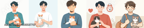 vector of young man character holding a cat
