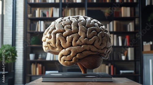 Wallpaper Mural A Captivating, Detailed Model Of A Human Brain Rests On A Book In A Studious Library Setting, Bathed In Soft, Warm Light Torontodigital.ca