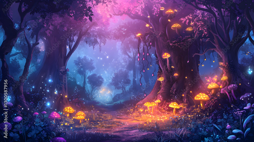 Fototapeta premium Enchanted Forest Pathway at Night