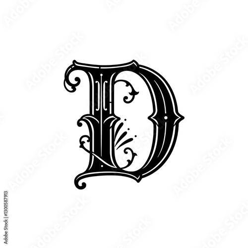 Ornate gothic letter d with flourishes embracing elegance