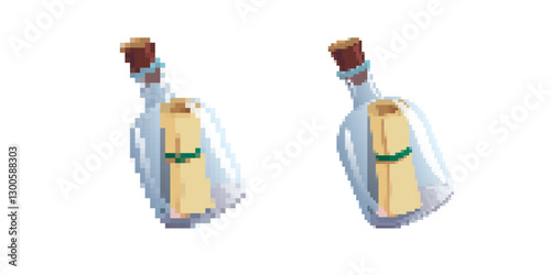Two glass bottles with cork stoppers containing rolled paper, symbolizing mystery and discovery.